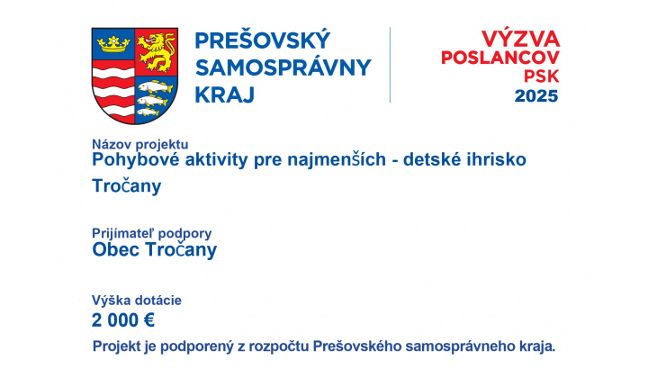Pohybové aktivity pre najmenších - detské ihrisko Tročany - Projekt podporený z rozpočtu PSK